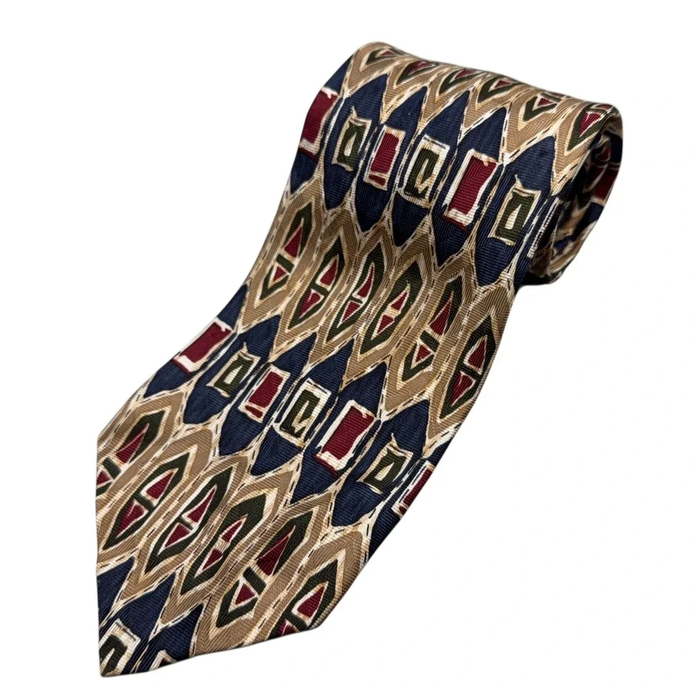 XMI Mens Silk Tie Hand Made in USA Geometric Pattern‎ Necktie